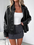Women's Casual Black Faux Leather Jacket