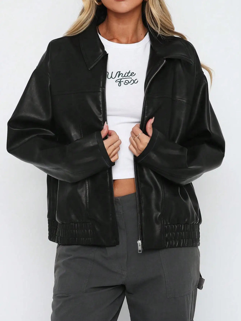 Women's Casual Black Faux Leather Jacket