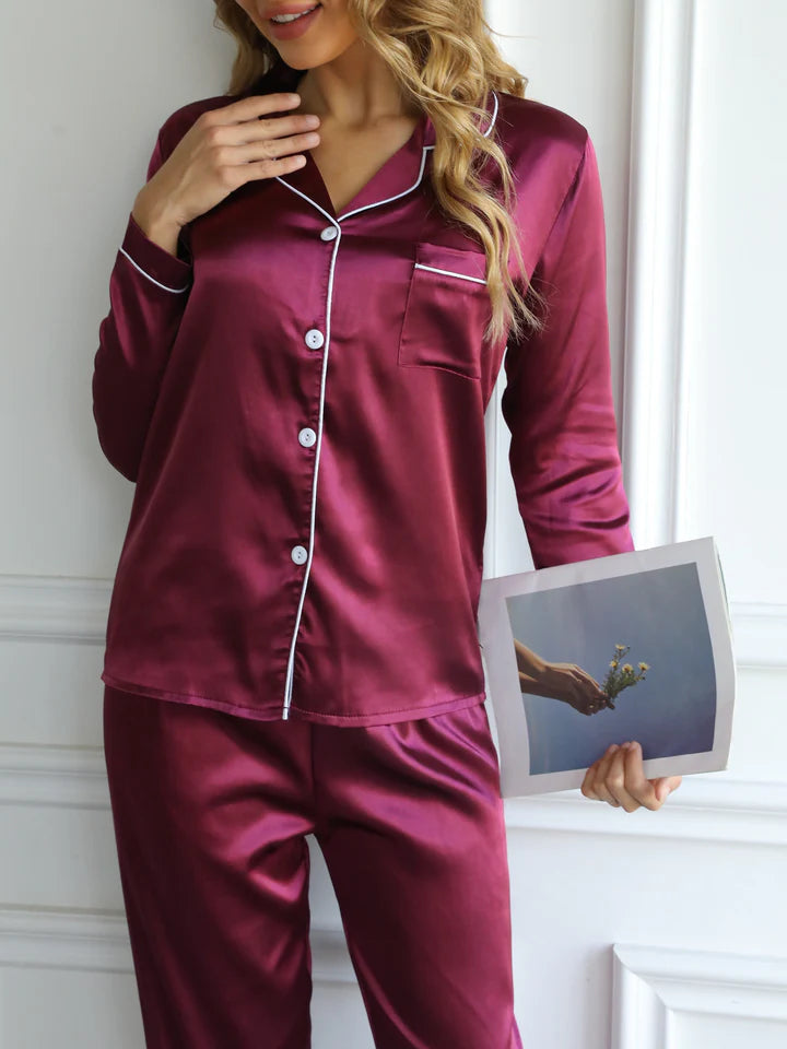 Women's Long Sleeve Satin Pajama Set