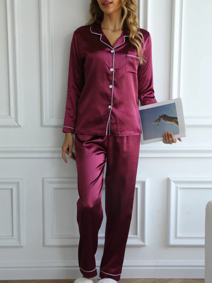 Women's Long Sleeve Satin Pajama Set