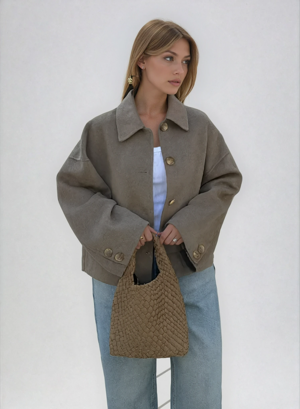 Women's Boxy Cropped Wool Coat Jacket