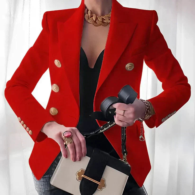 Elegant Women's Double-Breasted Blazer with Gold Buttons
