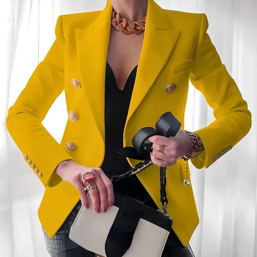 Elegant Women's Double-Breasted Blazer with Gold Buttons