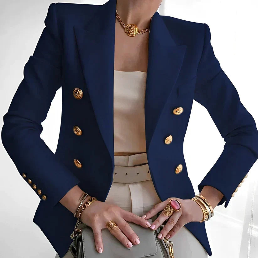 Elegant Women's Double-Breasted Blazer with Gold Buttons