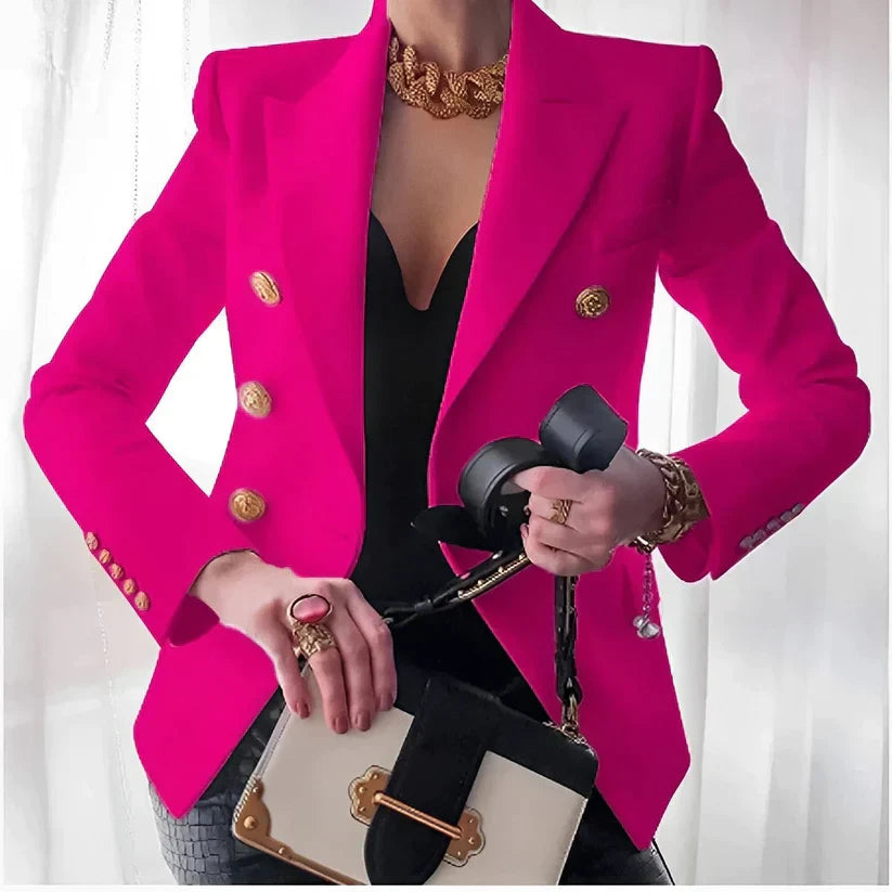 Elegant Women's Double-Breasted Blazer with Gold Buttons