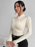 Women's Draped Crossover Long Sleeve Top