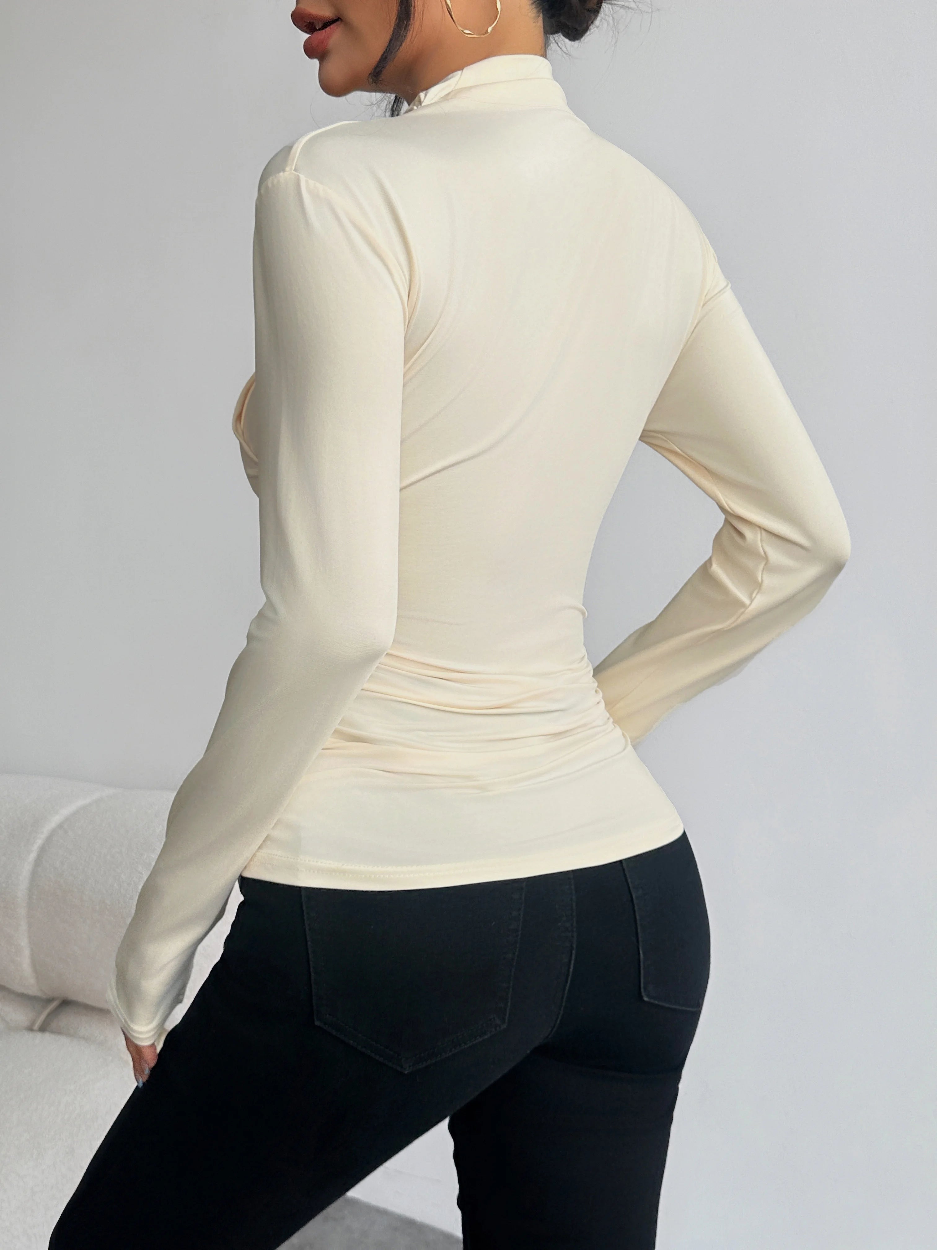 Women's Draped Crossover Long Sleeve Top