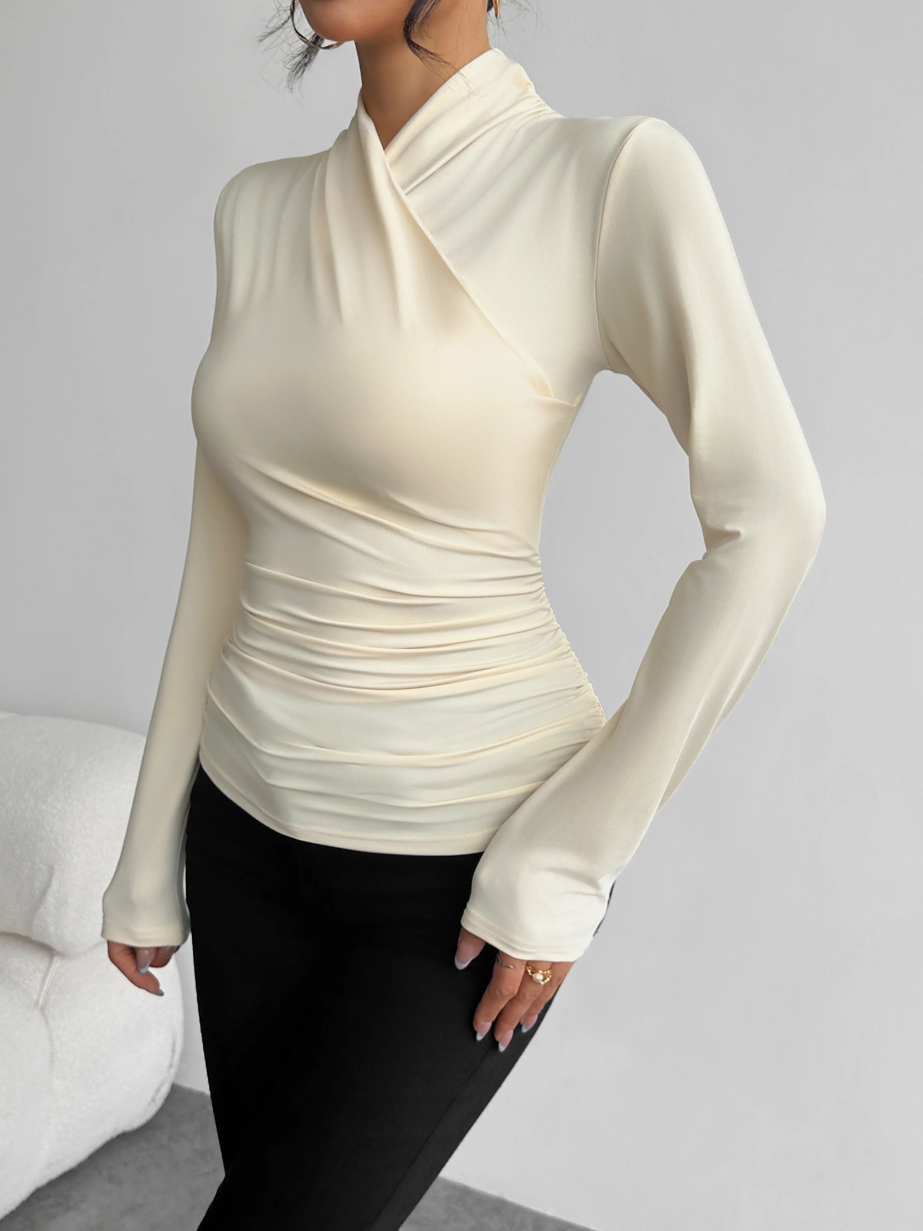 Women's Draped Crossover Long Sleeve Top