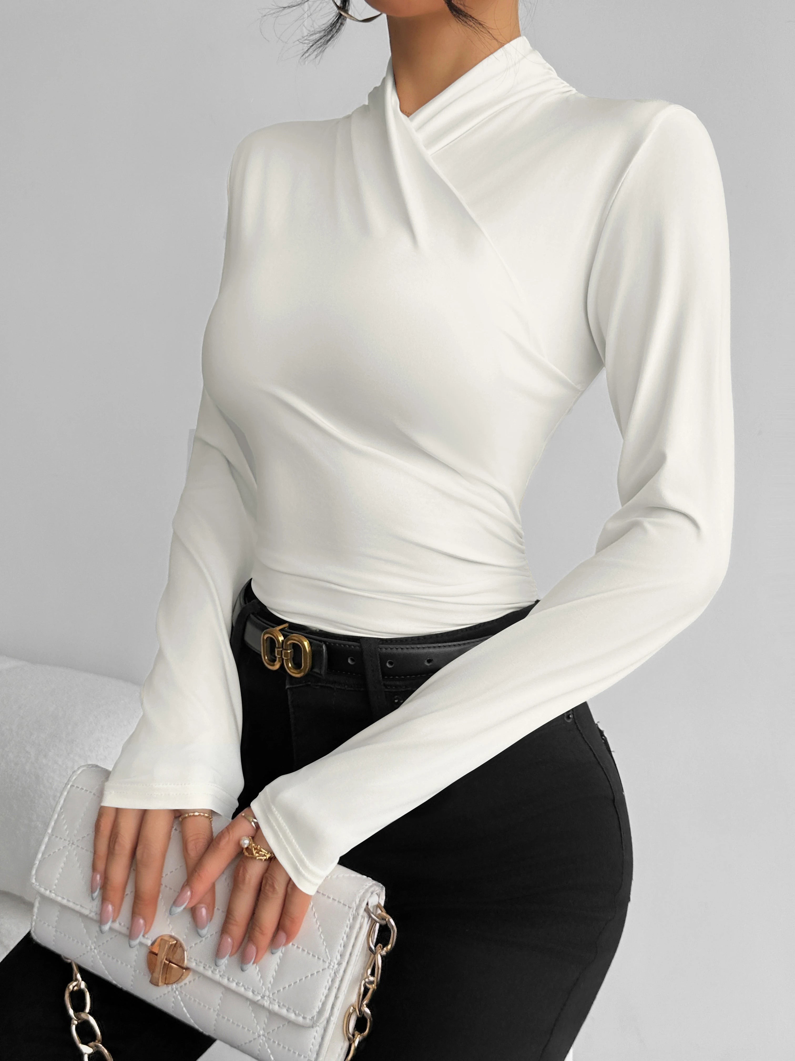 Women's Draped Crossover Long Sleeve Top