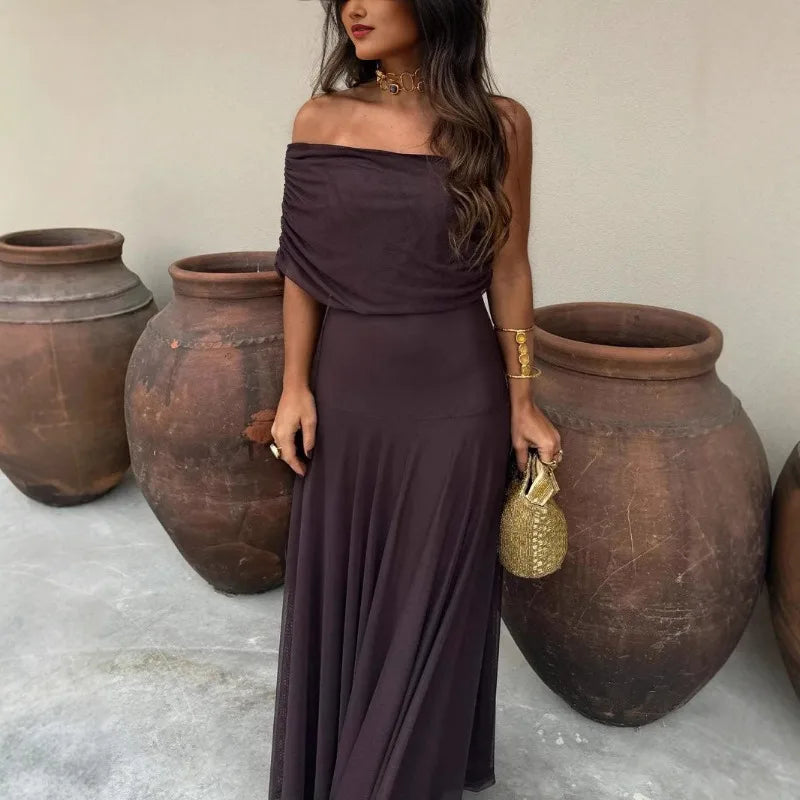 Women's Off Shoulder Chiffon Maxi Dress
