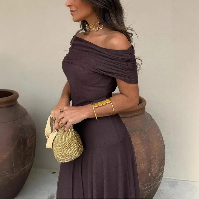 Women's Off Shoulder Chiffon Maxi Dress