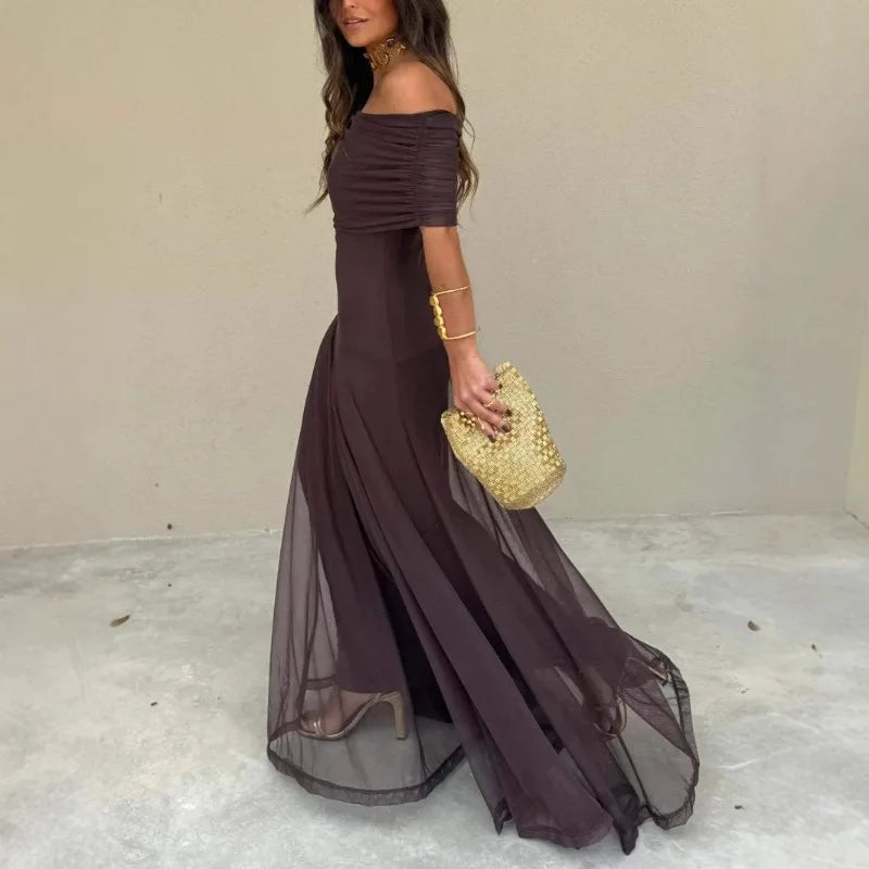 Women's Off Shoulder Chiffon Maxi Dress