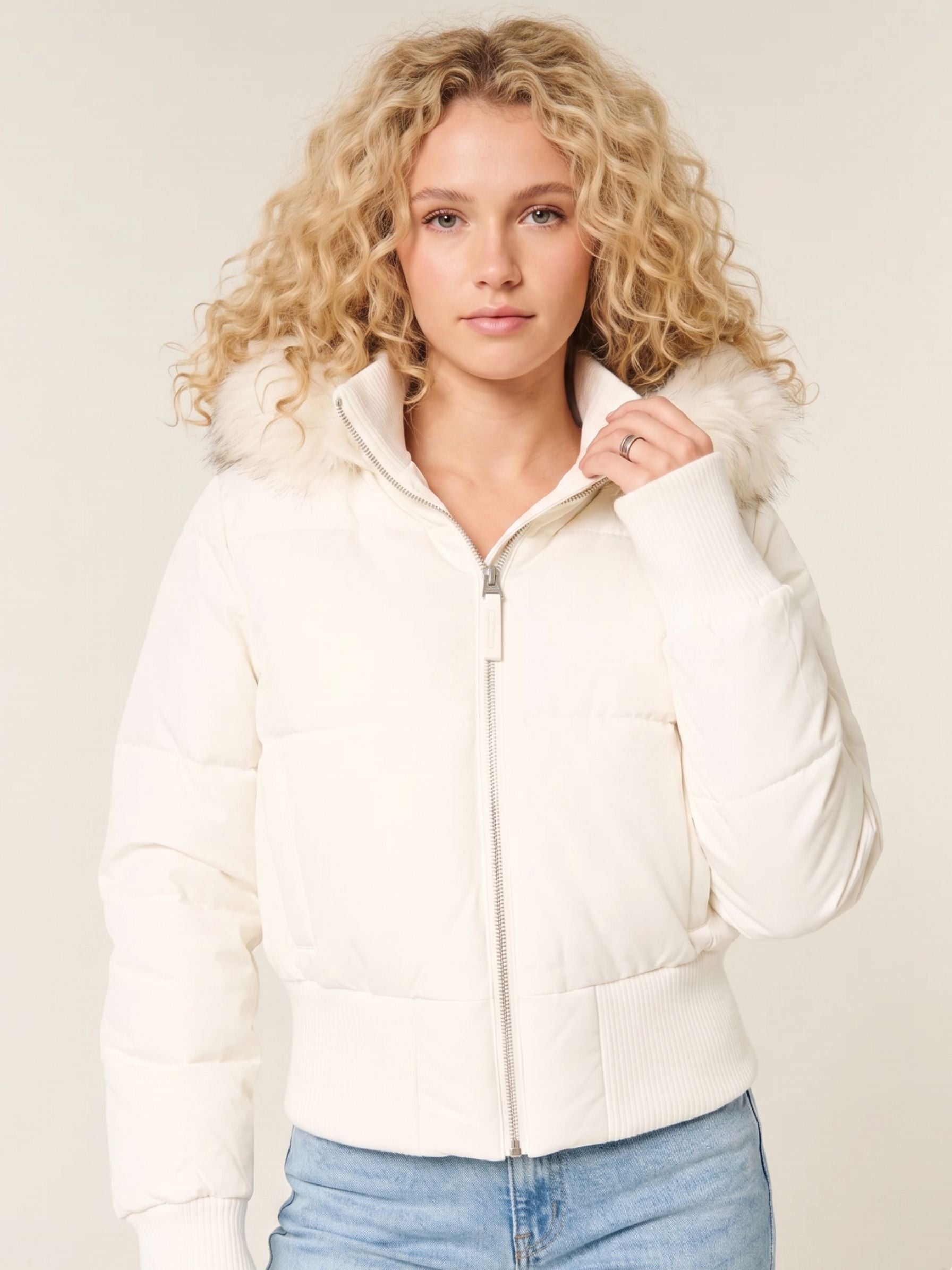 Women's Quilted Winter Jacket with Removable Hood