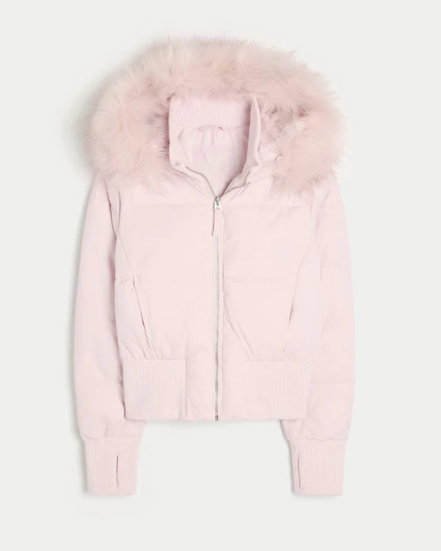 Women's Quilted Winter Jacket with Removable Hood